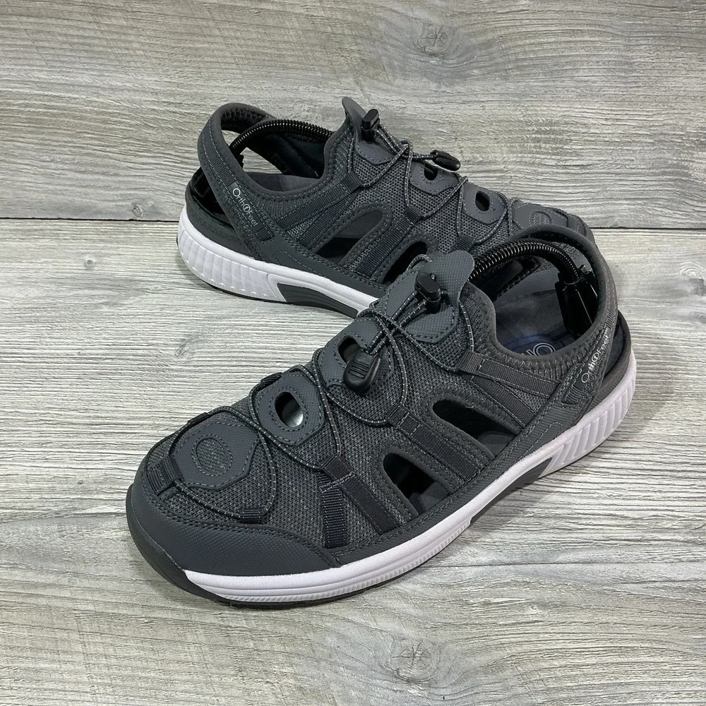 OrthoFeet Mens Gray Premium Arch Support Taurus Fisherman Sandals Size 9.5 2E